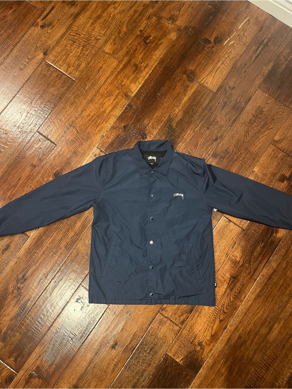 Stussy Navy Coach Jacket with White Logo